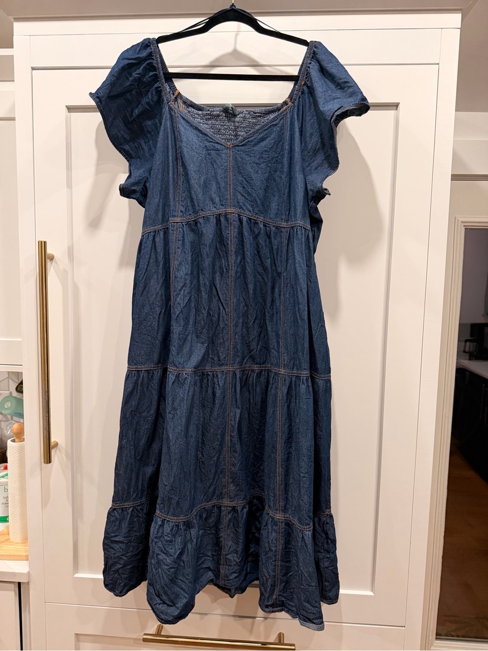 Terra & Sky 2X Chambray Denim Tiered Maxi Dress Puff Sleeve